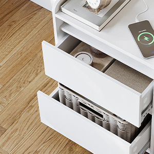 Прикроватные тумбочки со светодиодной подсветкой, 2 ящика, 2 USB-порта, белые NS30003X