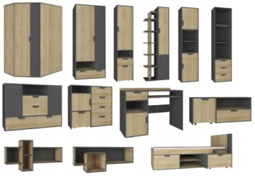 СТОЛ С ЯЩИКОМ И ПОЛКАМИ МОЛОДЕЖНАЯ МЕБЕЛЬ ГРАФИТ / ДУБ РИВЬЕРА ЛАМИНАТ