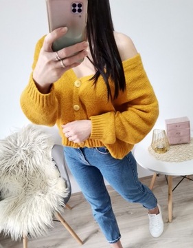 Sweter na guziki oversize moher wełna 38 M 40 L