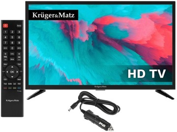 TELEWIZOR 24'' LED KRUGER&MATZ 12V 230V DVB-T2 NOWY MODEL KAMPER + ZASILACZ
