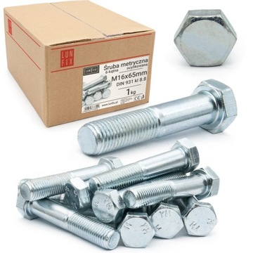 M16x65 ŚRUBY METRYCZNE ocynk kl.8.8 din931- 1kg