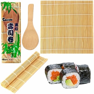 Mata Bambusowa Do Zawijania Robienia Rolek Sushi z ŁYŻKĄ 24x24cm MAKISU