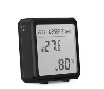 Czujnik WIFI Tuya temp., wilgotności, wyświetlacz LCD,Zegar,CZARNY TH01B