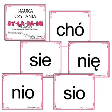 SYLABY WIELOZNAKI *dwuznaki z samogłoską* MAŁE DRUKOWANE * 68 kart+dwuznaki