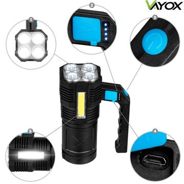 АККУМУЛЯТОРНЫЙ СВЕТОДИОДНЫЙ ФОНАРЬ, ПОИСК, ФАРА, VAYOX