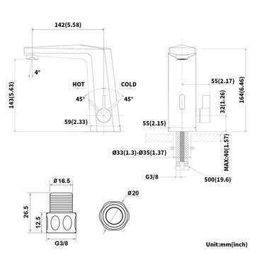 Lonheo Bateria Umywalkowa Bezdotykowa Sensor IR Fotokomórka STOJĄCA Black