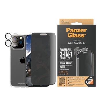 PanzerGlass zestaw 3w1 etui +Szkło Prywatyzujące +Aparat iPhone 15 Pro Max