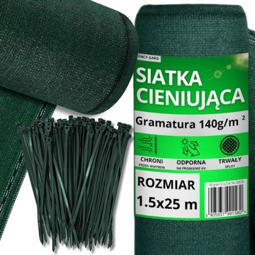 SIATKA CIENIUJĄCA 1,5x25m MASKUJĄCA 140g/m2 OSŁONA NA OGRODZENIE PŁOT UV5%