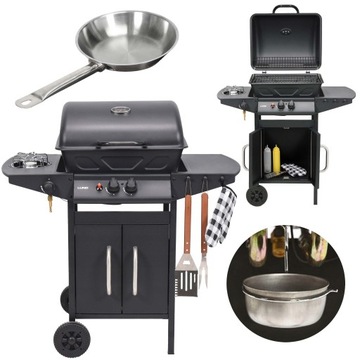 GRILL GAZOWY OGRODOWY LUND 8 KW 3 PALNIKI BOCZNA PÓŁKA PALNIK BOCZNY PIEZO