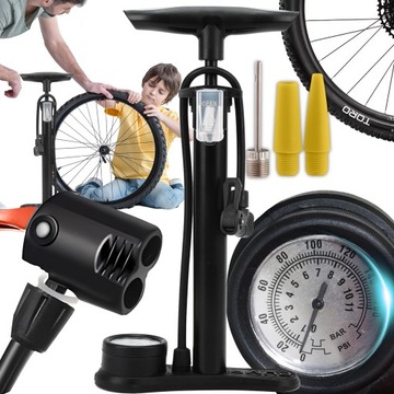 POMPKA ROWEROWA samochodowa z manometrem do roweru NOŻNA z wężykiem ręczna