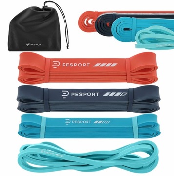 Zestaw 4 Gumy Oporowe do Ćwiczeń POWER BAND Treningowe Fitness PESPORT+Etui