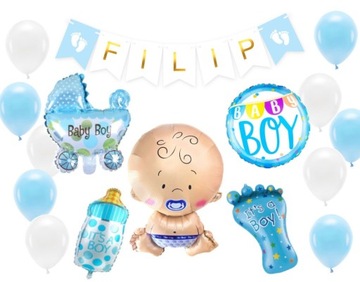Dekoracje baby shower NARODZINY chłopca balony