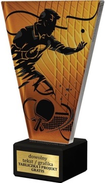 statuetka TENIS STOŁOWY szkło+marmur+grawer 17cm