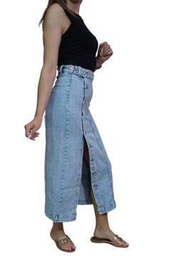 KLASYCZNA DŁUGA SPÓDNICA MIDI JEANSOWA OŁÓWKOWA DOPASOWANA GUZIKI S