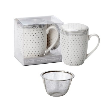 Duży kubek z zaparzaczem z porcelany 350 ml kubki metalowe sitko Livello 54