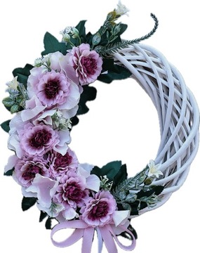 WIANEK WIOSENNY NA DRZWI WIENIEC KWIATOWY STROIK WIKLINOWY RÓŻOWY