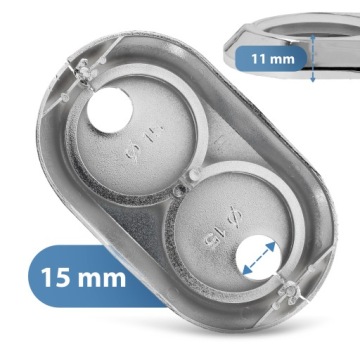 РОЗЕТКА МАСКИРОВАННАЯ РОЗЕТКА Трубы 15 мм ХРОМ ДВОЙНАЯ Решетка разъемная