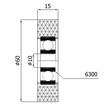 ПОЛИУРЕТАНОВЫЙ ПРИЖИМНЫЙ РОЛИК диаметром 60 мм С ПОДШИПНИКОМ