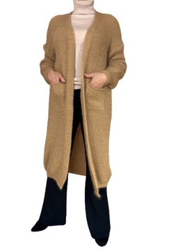 SWETER ,BLEZER ,DŁUGI -ROZPINANY, MOHER , BEŻOWY , M - XL