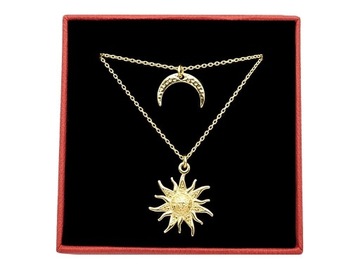 Pozłacany podwójny naszyjnik słońce księżyc + pudełko