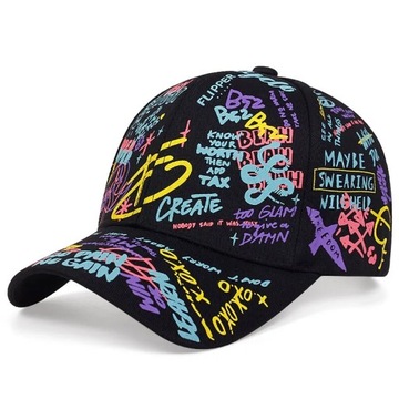 Snapback Graffiti Czapka Baseballowa Unisex Regulowana Bawełna Czarna