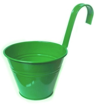Osłonka metalowa z uchwytem uchem hakiem doniczka wisząca 12cm zielona