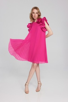 Różowa Sukienka Damska Joseph Ribkoff Plisowana Szyfonowa z Kwiatem 3D r.36