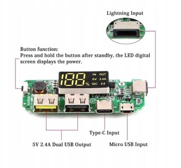 Модуль конвертера зарядного устройства для Power Bank 2x USB 18650 BMS Lightning Apple