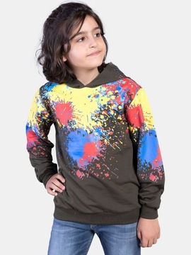 BLUZA CHŁOPIĘCA DRESOWA Z KAPTUREM khaki 128