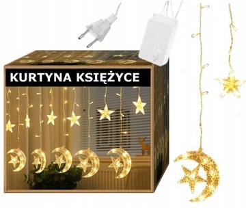 KURTYNA ŚWIĄTECZNA LAMPKI CHOINKOWE KSIĘŻYCE 1010