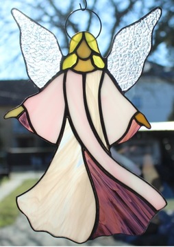 Anioł witrażowy Tiffany rozłożysty Różowy III