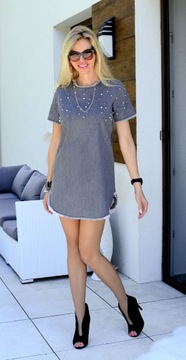 КОМФОРТНОЕ ДЖИНСОВОЕ ПЛАТЬЕ МОДНЫЙ ЖЕМЧУГ 201