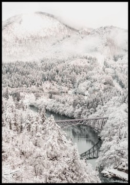 Plakat krajobraz las most zima śnieg 50x70 cm