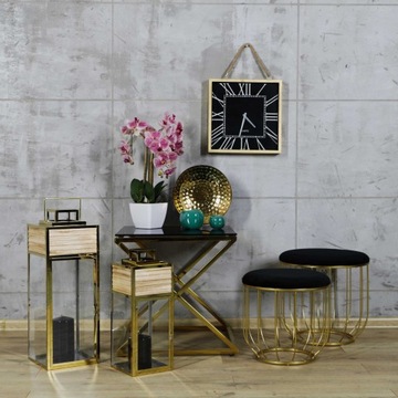 Duża złota latarnia lampion chrom+drewno 2w1 68cm