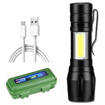 МОЩНЫЙ ТАКТИЧЕСКИЙ СВЕТОДИОДНЫЙ ФОНАРИК С ЗУМОМ, ВОДОНЕПРОНИЦАЕМЫЙ ОТРАЖАТЕЛЬ COB, БАТАРЕЯ USB