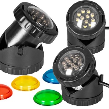 KOLOROWE LAMPKI LED DO OCZKA WODNEGO OGRODU REFLEKTORY WODOODPORNE 3 SZTUKI