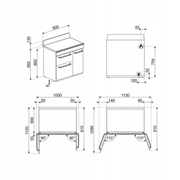 ОТДЕЛЬНО СТОЯЩАЯ КУХНЯ С ГАЗОВОЙ ПЛИТКОЙ Духовки SMEG TR93BL РОЗЕТКА