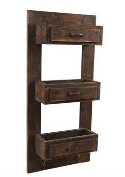 КОРИЧНЕВАЯ ДЕКОРАТИВНАЯ ДЕРЕВЯННАЯ ПОЛКА С КРЮЧКАМИ