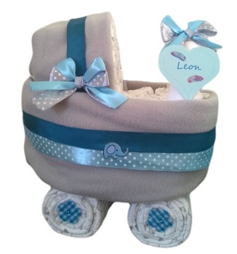 TORT Z PAMPERSÓW 3 PREZENT CHRZEST DUŻY WÓZEK