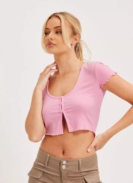 NLY TREND różowa prążkowana bluzka na lato XS