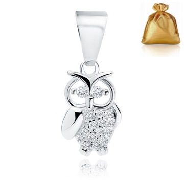 SREBRNA ZAWIESZKA SOWA WISIOREK Z CYRKONIAMI SREBRO PR 925 RODOWANA PREZENT