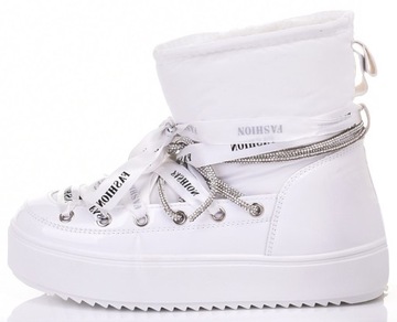 MODNE ŚNIEGOWCE Z FUTERKIEM WSUWANE BUTY ZIMOWE NA PLATFORMIE