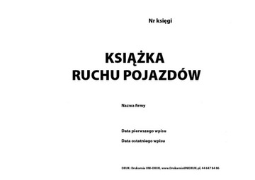 Książka rejestr Ruchu Pojazdów A4 pozioma, oprawa twarda, numerowana