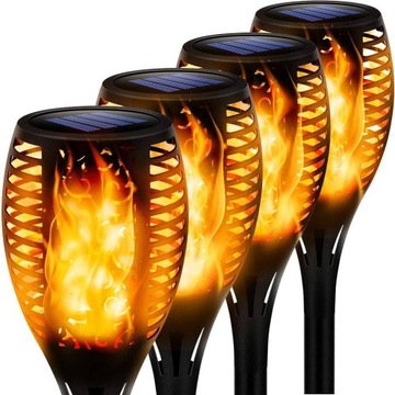 4x LAMPA SOLARNA LED LATARNIA POCHODNIA WBIJANA PŁOMIEŃ DUŻA