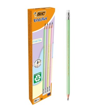BIC EVOLUTION PASTEL HB OŁÓWEK NIEŁAMLIWY Z GUMKĄ WYTRZYMAŁY OPAKOWANIE x12