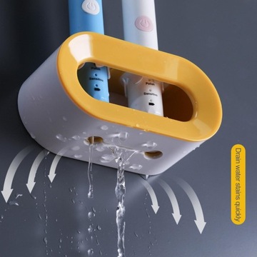 Uchwyt na szczoteczki do zębów z podwójnym otworem, oszczędzający miejsce, żółty