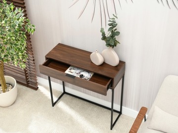 DREWNIANA KONSOLA DO PRZEDPOKOJU Z SZUFLADĄ NORA M ORZECH CZARNA PODSTAWA