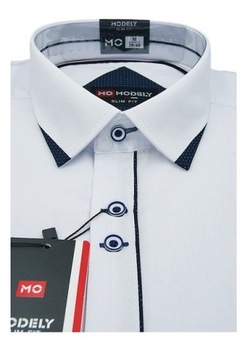 MODELY Koszula Męska Biała Krótki Rękaw Bawełna Slim Rozmiar XL M3