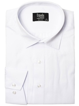 ESPADA Мужская белая рубашка приталенного кроя, длинный рукав, гладкий хлопок, размер XL 43/44