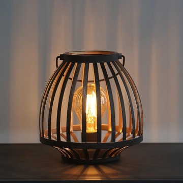 Czarna metalowa lampa stołowa zasilanie bateryjne styl klatki